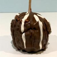 Caramel apple w/ pecan & chocolate · Caramel apple rolled with pecan and dipped in chocolate and drizzle.