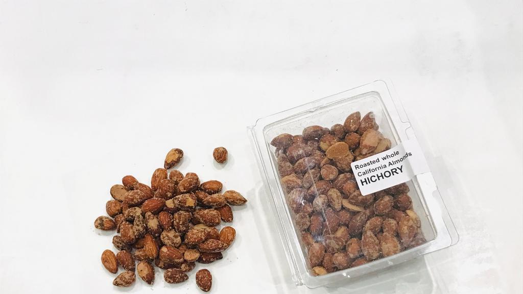 Hickory Almonds, 6oz. · Roasted whole, California Almonds with Hickory seasoning.