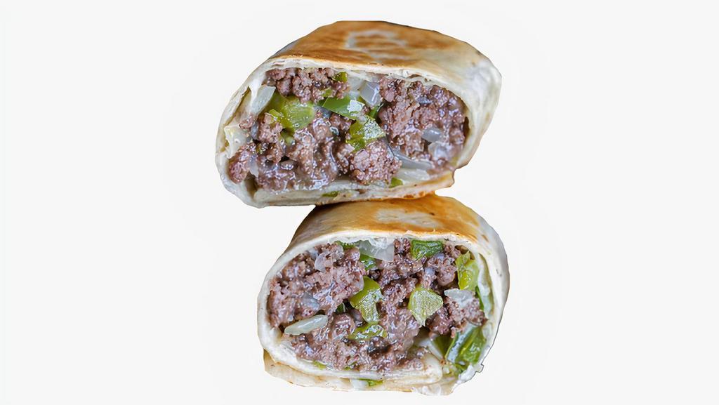 Juan-A-Philly Cheesesteak Breakfast Burrito · Two scrambled eggs, chopped steak, grilled onions and peppers, sautéed mushrooms, and cheese wrapped in a flour tortilla.