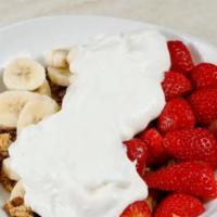 Crunchy Granola · Served with fresh fruit and a choice of Milk or yogurt