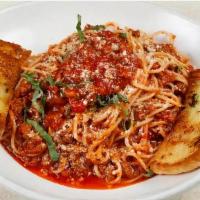 Spaghetti Di Casa · Spaghetti with fresh tomato meat sauce.