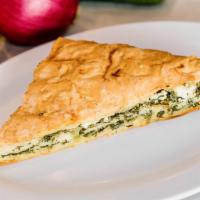 Spanakopita · Vegan. Crisp phyllo filled with spinach and Feta.