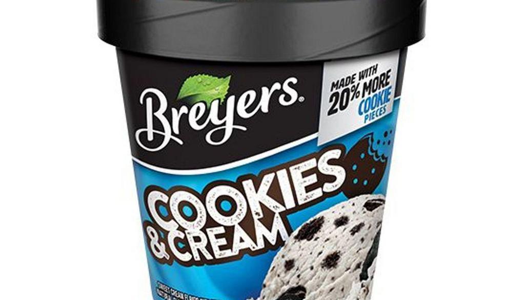 Breyers Cookies & Cream · Dive into Breyers® rich and creamy vanilla loaded with scrumptious, crème-filled chocolate cookie pieces in Breyers® Cookies and Cream, now with 20% more cookie pieces. 16 oz.