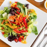Garden Salad · (Large) Mixed greens topped with bell peppers, cucumbers, carrots, purple cabbage, and cherr...