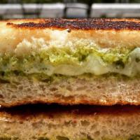 Pesto Grilled Cheese
 · Pesto is nut-free. White cheddar and gruyere with pesto on acme sourdough.