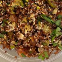 Red Quinoa Salad · red quinoa, red bell pepper, fresh herbs, golden raisins, currants, almonds & pistachios wit...