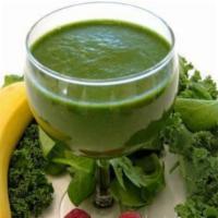 Green Goddess · Mangoes, bananas, peaches, strawberries, spinach, apples, and orange juice