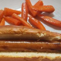 Kid's Frankfurter · foot-long olympia provisions hot dog on a brioche bun, choice of side