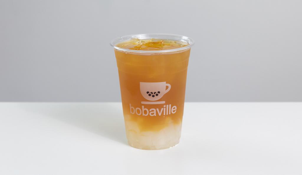Lychee Tea · Lychee flavored jasmine green tea with lychee jelly. (Sweetness adjustment will reduce lychee flavor)
