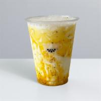 Passion Fruit Milk · No caffeine. Sweetened passion fruit puree served with milk. No sweetness adjustments.