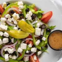 Vegetarian Salad · Veggie. Lettuce, Tomato, Cucumber, Onion, Black Olives, Green Pepper, Feta Cheese