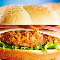 Fried Cheese Chicken Sandwich · Chicharron crusted, delicious fried chicken with jack cheese on a sandwich with spicy aioli ...