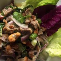Larb Duck · Vegetarian available (tofu or braised gluten on some dishes) Spicy. duck or ground chicken w...