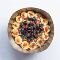 Superfood Bowl · Organic acai blended with VB blend, almond milk, graviola, acerola, kale, bananas, and straw...