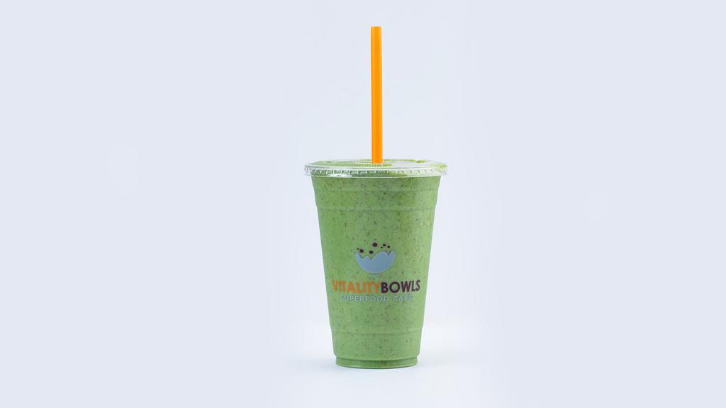 Go Green · Graviola, almond milk, spirulina, mint, spinach, kale, banana, dates. * 240 cal. per serving. 
 
*Graviola is not recommended for pregnant women