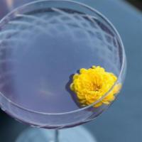Violet Skies for Two · Butterfly pea flower mezcal, city of London gin, Ventura strawberry brandy, Rothman & Winter...