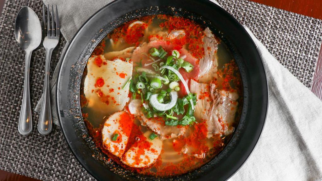 6 (Spicy Beef Pho)Bun Bo Hue · Spicy beef noodle soup.