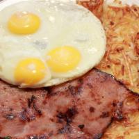 Ham & Eggs · Ham served with three eggs any style. Hashbrowns and choice of bread - white, wheat, sourdou...