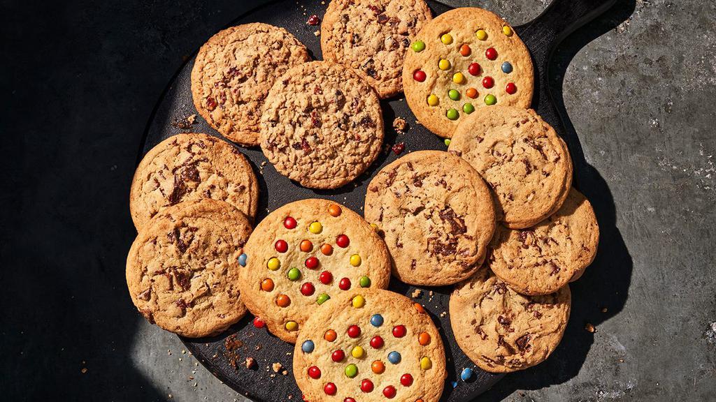 One Dozen Mixed Cookies · 4660 Cal. 12 freshly baked cookies, made with 6 Chocolate Chipper Cookies, 3 Candy Cookies, and 3 Oatmeal Raisin with Berries Cookies. Allergens: Contains Wheat, Soy, Milk, Egg