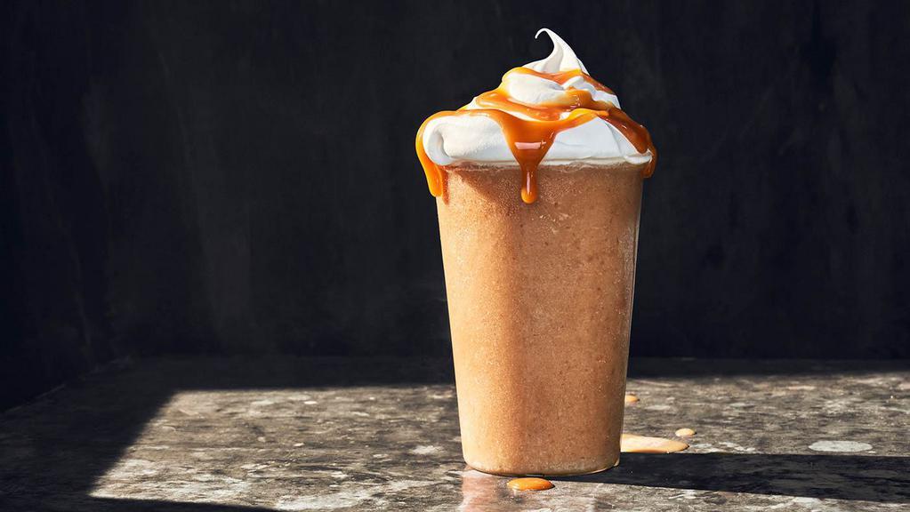 Frozen Caramel Cold Brew · 480 Cal. Caramel and an icy cold brew coffee blend topped with whipped cream and caramel syrup. Allergens: Contains Milk