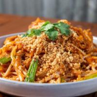 Pad Thai · Thin rice noodles, egg, bean sprouts, green onions, red onions, peanuts.