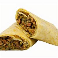 Chicken, Cheddar, with Green Onion Wrap · A rolled filled tortilla or flatbread.