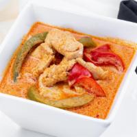 C1. Panang Curry · Panang curry in coconut milk with sliced bell pepper, kaffir lime leaves and a choice of pro...