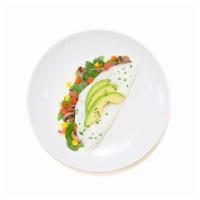 Egg White Veggie Omelette · Egg whites with sauteed onions and peppers, diced tomatoes, mushrooms, spinach, and sliced a...