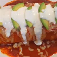 Wet Super Burrito  · Flour Tortilla with your choice of meat, rice, beans, cheese marinated with red mole sauce t...