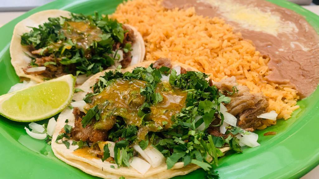 Taco · Corn Tortilla with your choice of meat, cilantro, onions, and salsa.

Choice of meat: Chicken, Pastor, Carnitas, and Chorizo