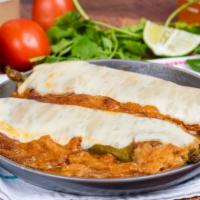 Chille Relleno (1) · Anaheim pepper, filled with cheese, bathed in egg batter and fried.
