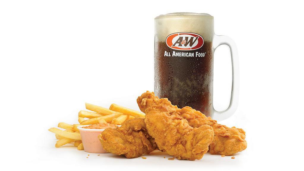 Chicken Tender Combo · 3 pieces of either hand-breaded tenders served with your choice of signature sauces.  (570-860 cal.)