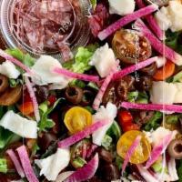 Chopped Salad · greens, cherry tomato, salami, bell pepper, green onion, olive, radish, fresh mozz