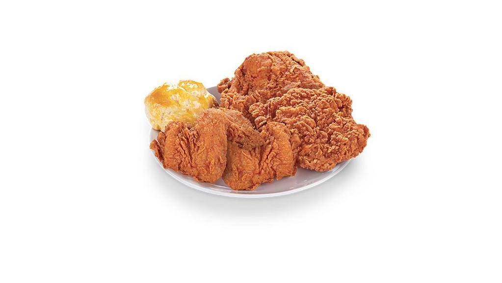 White with 1 Biscuit (4 Pcs.) · 4 chicken pieces with choice of biscuit. Halal Chicken.