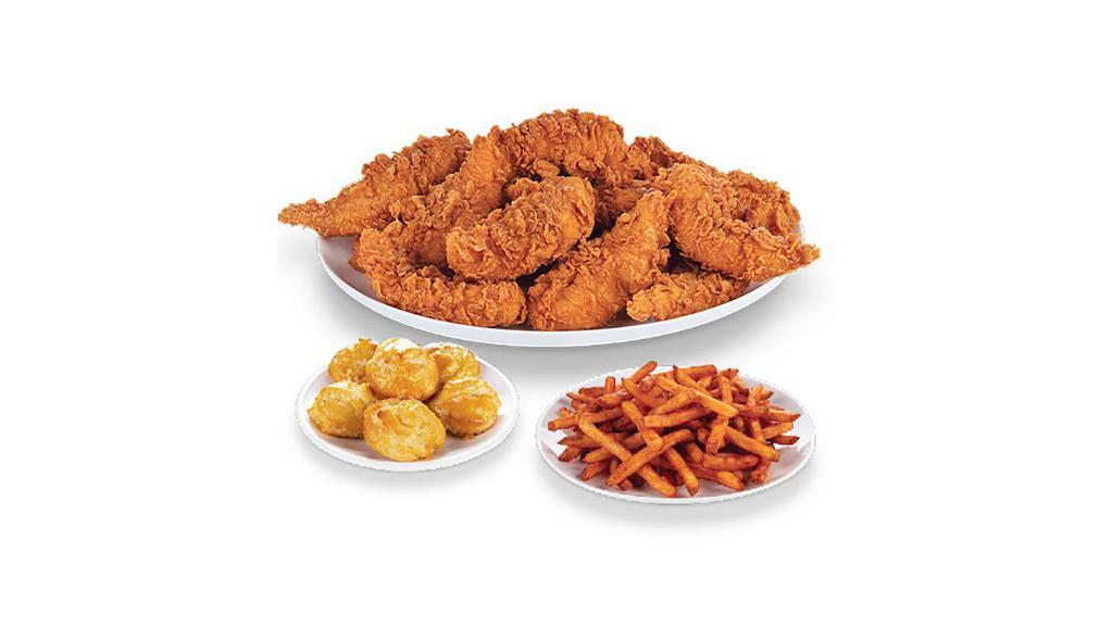 Chicken & Tenders · 12 pieces chicken mix, 6 pieces Cajun tenders, 6 biscuits & family fries.