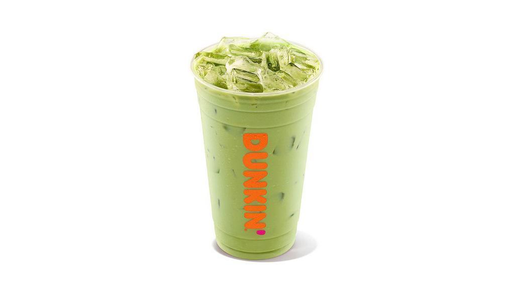 Iced Matcha Latte · Sweetened matcha green tea blended with milk and poured over ice. Max 6 per order.