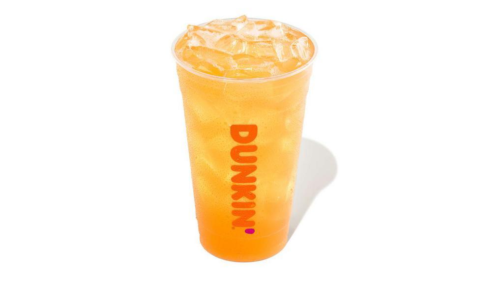 Peach Passion Fruit Lemonade Dunkin Refresher · Your favorite fruit flavors combined with refreshingly sweet lemonade. Available in Strawberry Dragonfruit, Peach Passion Fruit, and Mango Pineapple flavors.