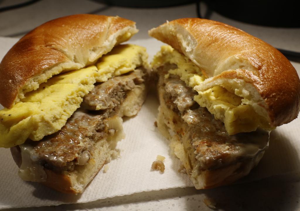 Plain Bagel Sandwich · Plain Bagel with eggs, cheese, cream cheese  and choice of meat