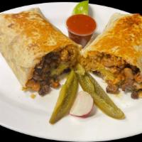 Regular burrito · Choice of meat, rice, beans, onions, cilantro and salsa.