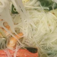 27. Phở Hải Sản · Special rice noodles with prawns, fish balls, imitation crab, and squids.