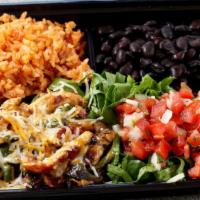 Rajas Bowls · Includes choice of meat or veggies, roasted Chile poblano, rice, beans, melted cheese and pi...