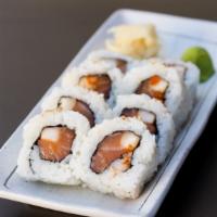  Spicy Salmon Roll (8pcs) · Spicy salmon cucumber scallion inside out sesame.