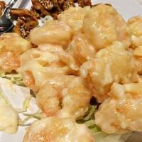 Honey Walnut Prawns (14 prawns) · Deep-fried prawns coated with sweet mayonnaise mixed glazed walnuts on the side and lettuces...