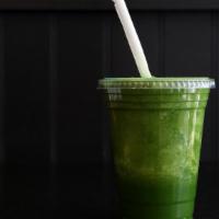 Green Smoothie · Organic dino kale, spinach, green apple and cucumber blended together with lemon juice, a dr...