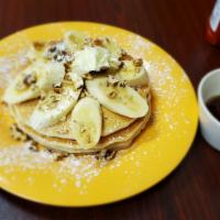 banana  nut  pancake · banana with wallnuts buttter and syrup