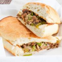Philly Cheesesteak · White onions, mushrooms, bell peppers, provolone.
