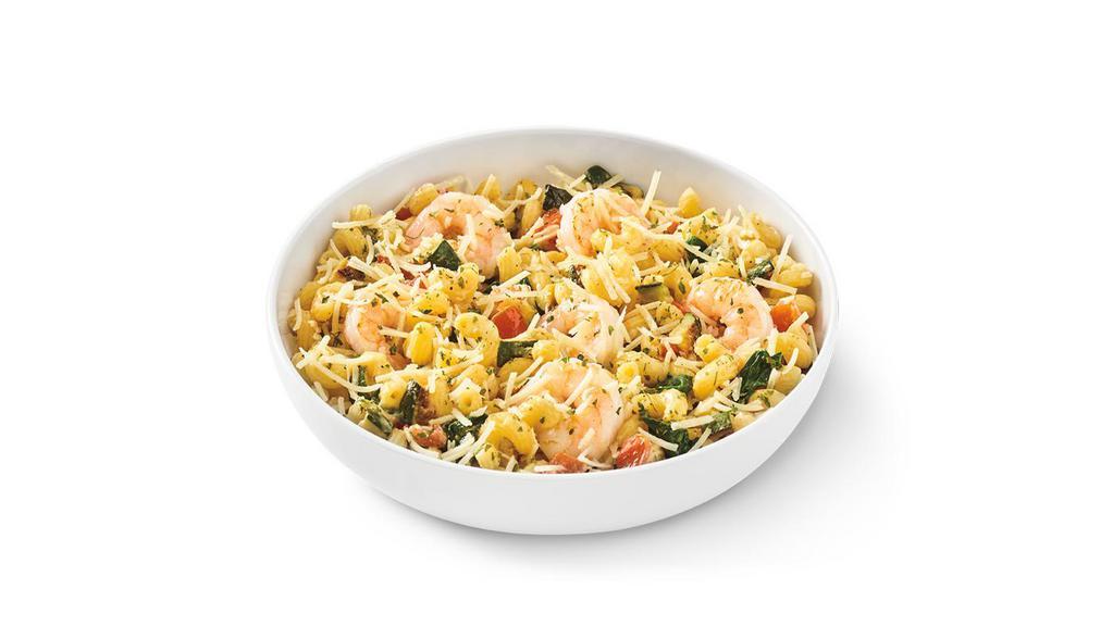 Cavatappi Lemon Parmesan With Shrimp · Cavatappi noodles sautéed with shrimp in a lemon parmesan sauce with roasted zucchini, Roma tomato, spinach, then topped with parmesan and parsley..