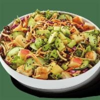 Asian Apple Citrus Salad · Tuscan greens and kale mix tossed in a ginger citrus dressing with grilled chicken, diced ap...