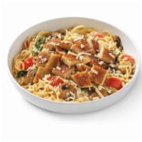 Alfredo Montamore® With Parmesan-Crusted Chicken · Spaghetti noodles in four-cheese blend alfredo, roasted mushrooms, tomato, spinach and parme...