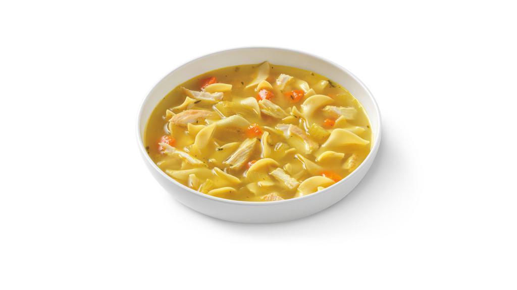 Chicken Noodle Soup · Our signature soup with grilled chicken breast, celery, carrots, onion and wavy egg noodles.. LC.